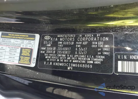 2021 Kia Sedona Lx z USA, uszkodzony, nr VIN KNDMB5C19M6668069